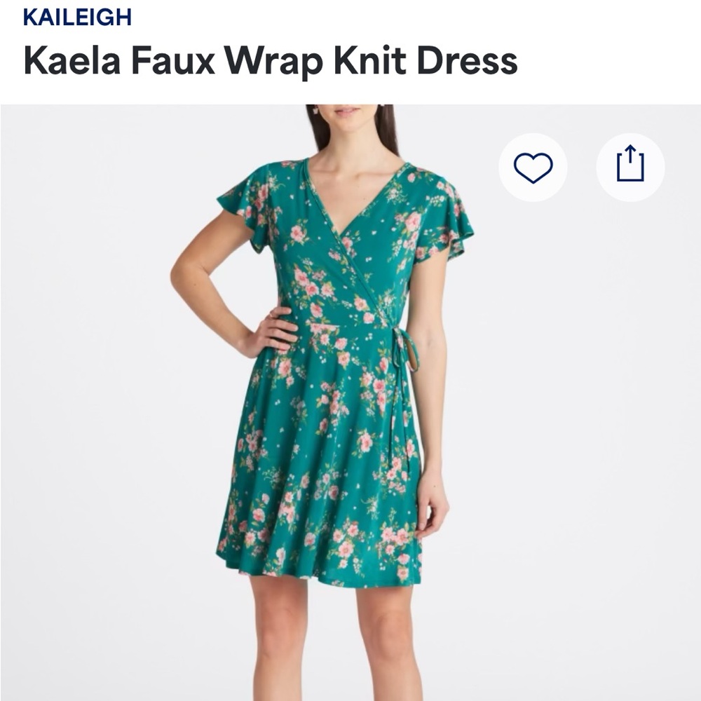 Kaileigh Teal Floral Wrap Midi Dress with Pink Blooms